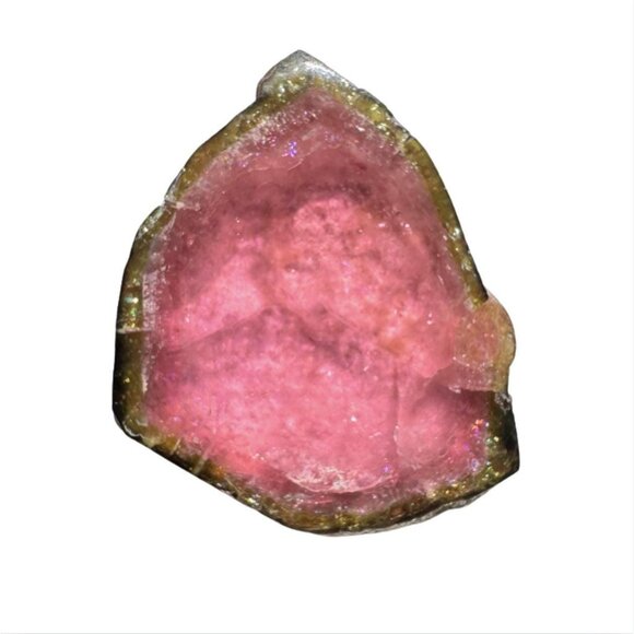 11.5 cts. Watermelon Tourmaline Natural Crystal Slice - Custom Cabochon #10 - Picture 1 of 6